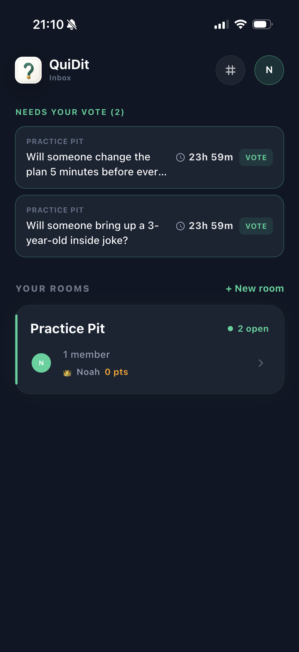 QuiDit room list screen