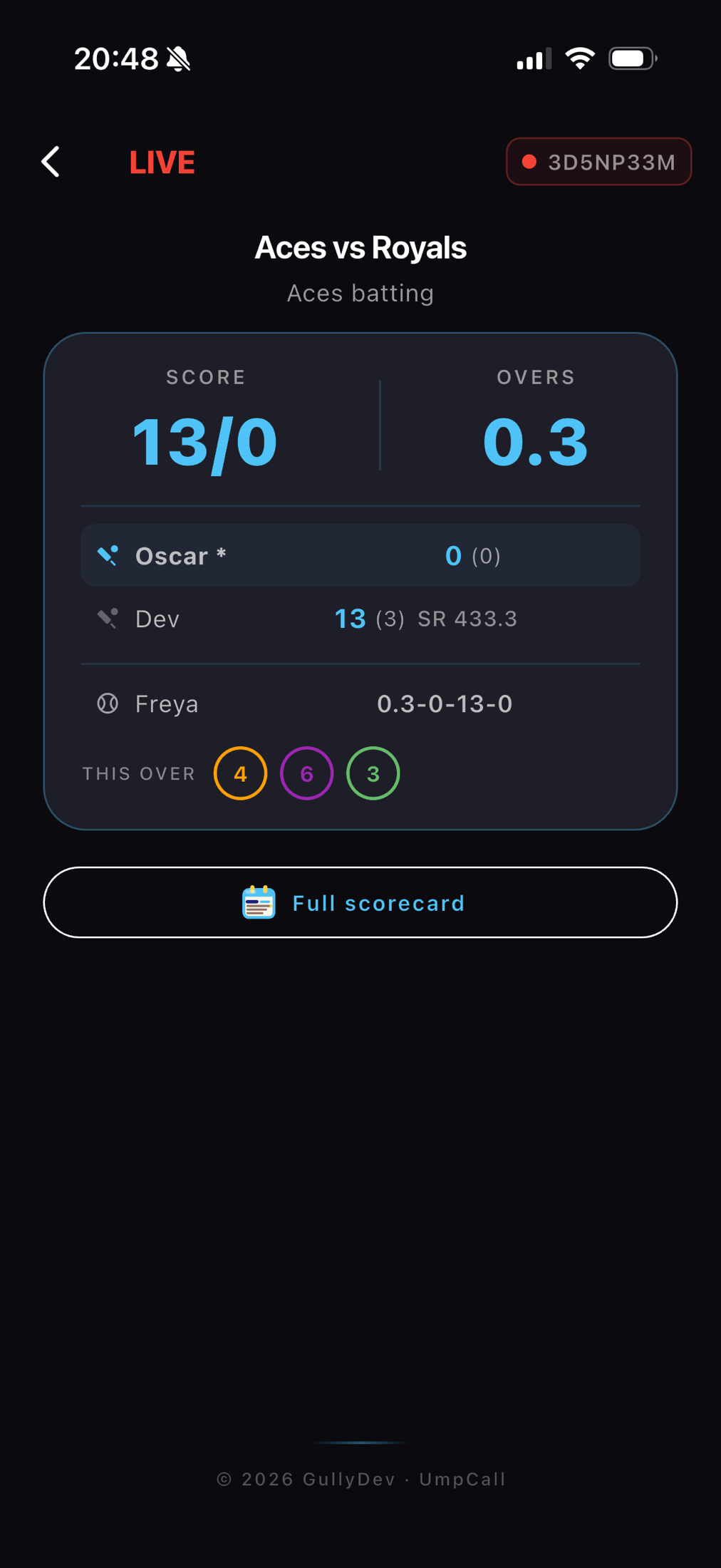UmpCall live match scoreboard